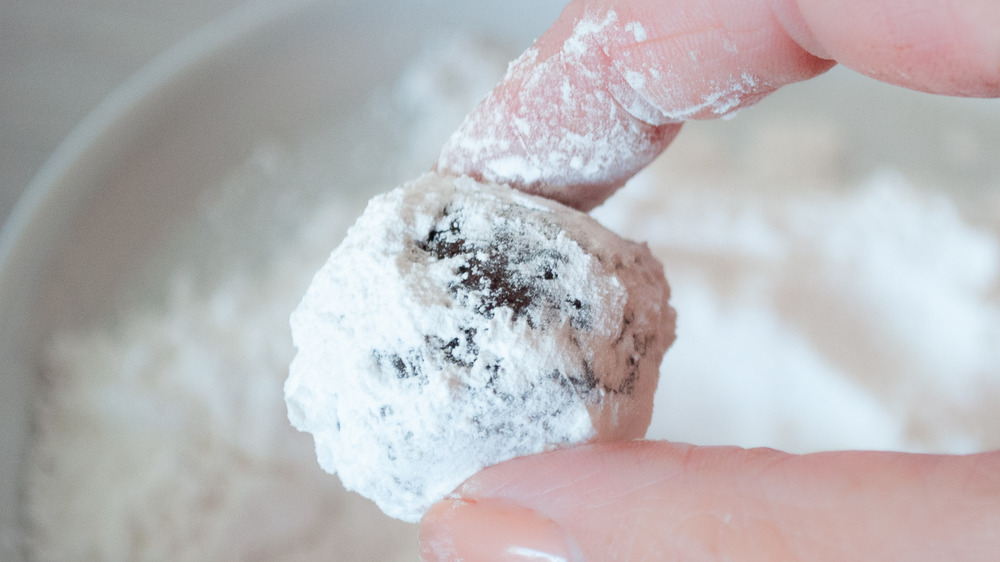 sugar coated chocolate crinkle cookie dough balls