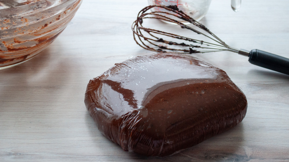 wrapped cookie dough for chocolate crinkle cookies