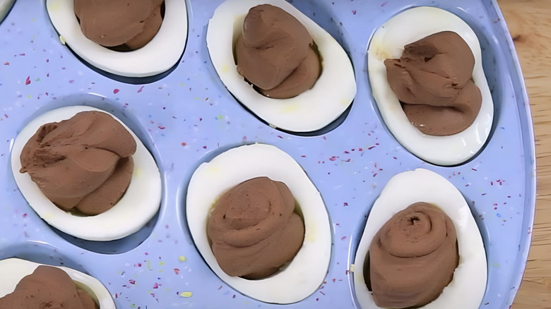 tray of chocolate deviled eggs 