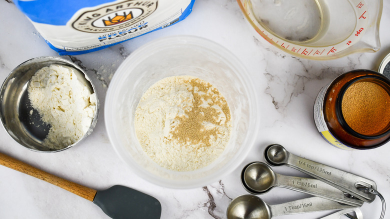 ingredients for panettone starter on counter