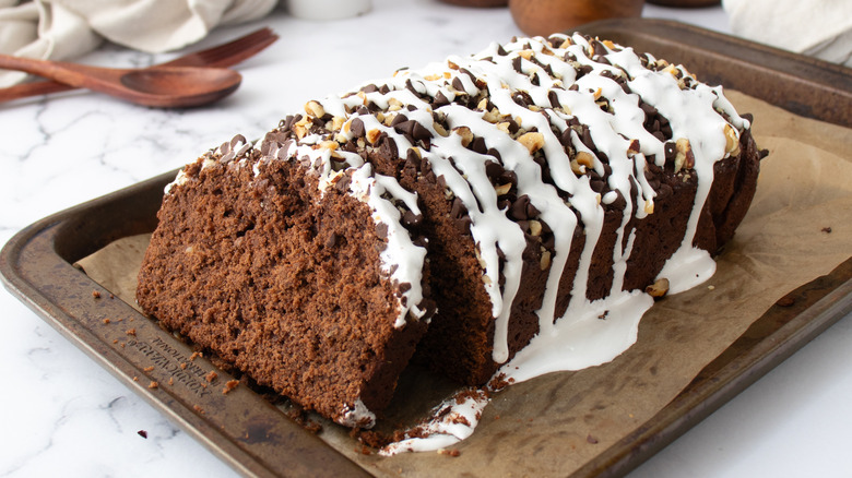 chocolate hazelnut loaf with drizzle