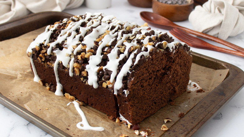 chocolate hazelnut loaf with drizzle