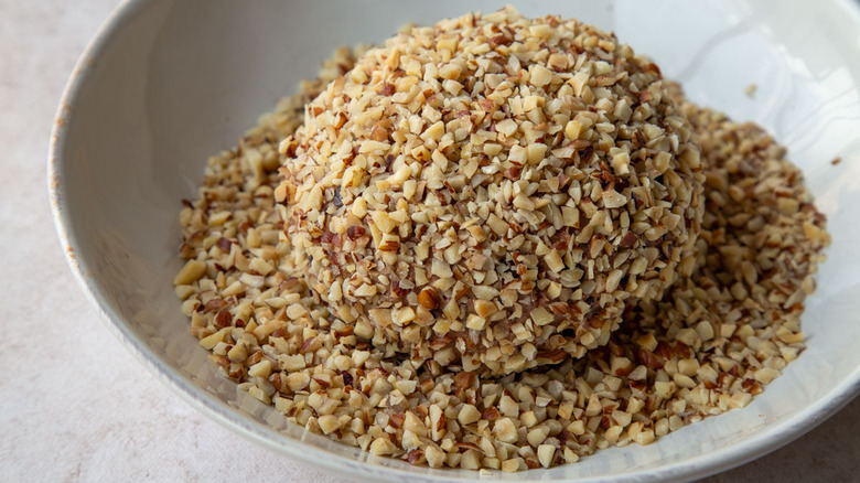 cheese ball coated in hazelnuts