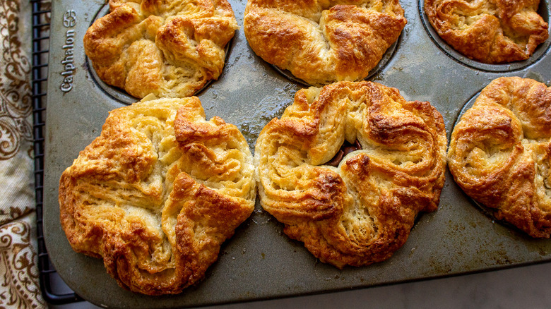 baked chocolate kouign-amann in pan