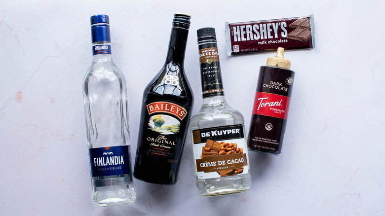 ingredients for chocolate martini cocktails