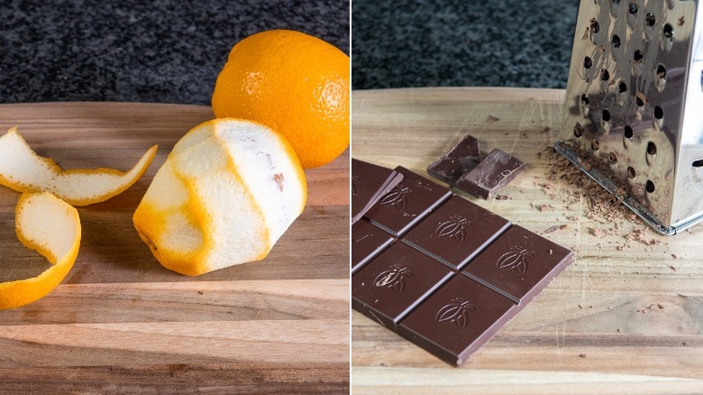 making orange peels and grated chocolate