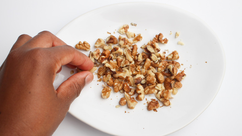 crushed walnuts on plate 