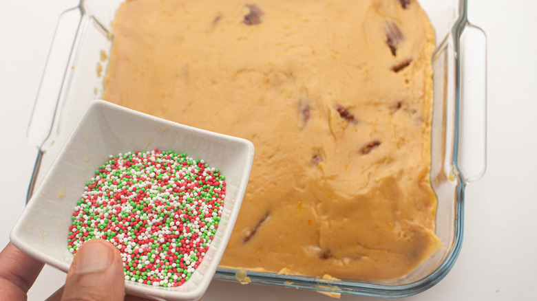 fudge in dish and sprinkles