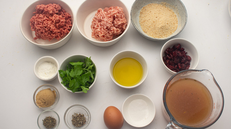 meatball ingredients in bowls