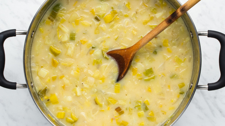 potato-leek soup in pot