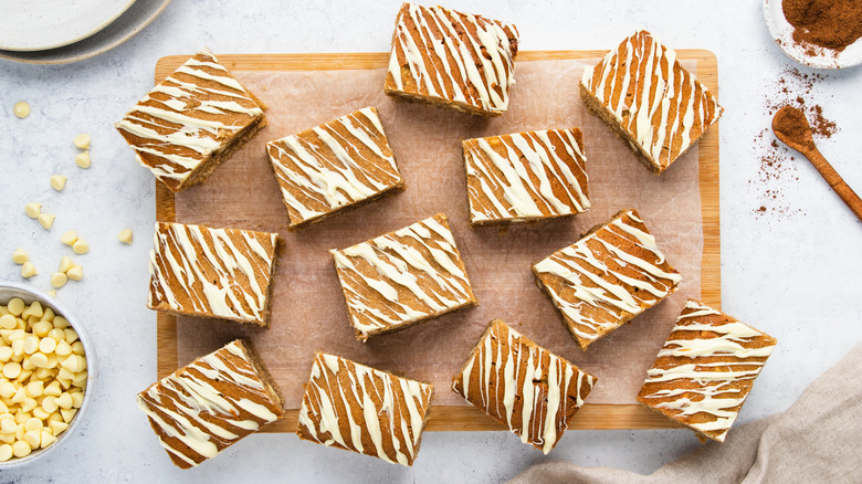 blondies with white chocolate drizzle