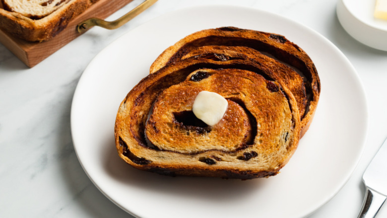 Cinnamon Raisin Bread served on a plate