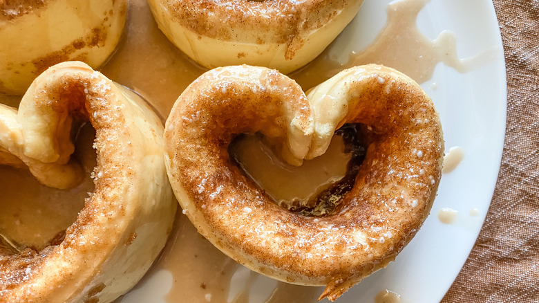 glazed cinnamon roll hearts