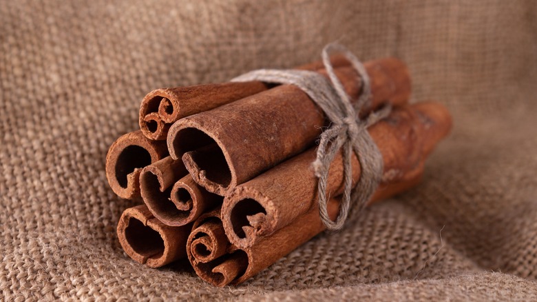 cinnamon sticks wrapped with twine