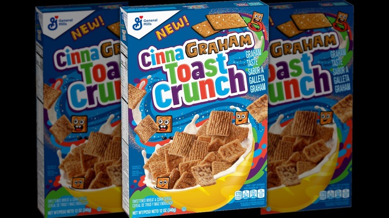 New toast crunch cereal box on black