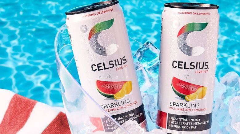 Celsius drinks in ice bowl