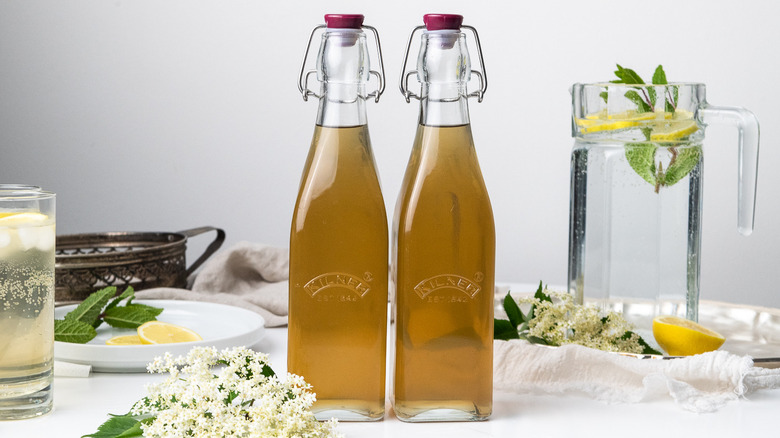 two bottles of elderflower cordial