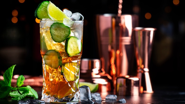 Glass of Pimm's with lime