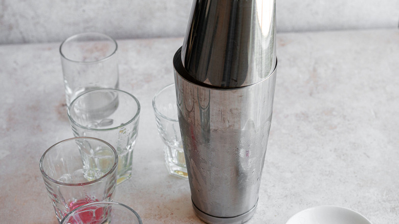 metal cocktail shaker on counter