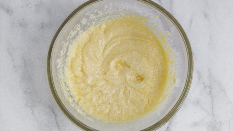 banana bread ingredients in bowl