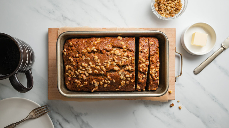 banana nut bread in pan