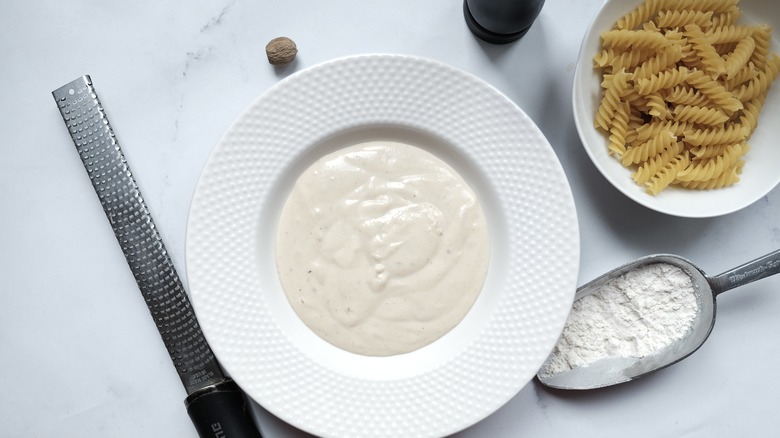 béchamel sauce in a bowl 