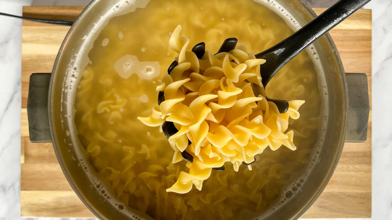 egg noodles in a pot 