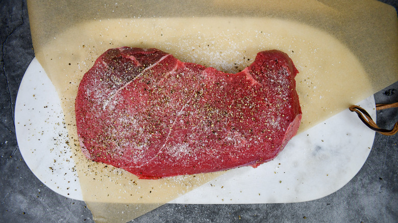 salt and pepper on sirloin tip