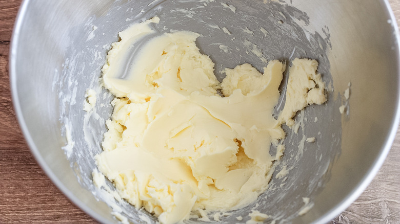 creamed butter in bowl