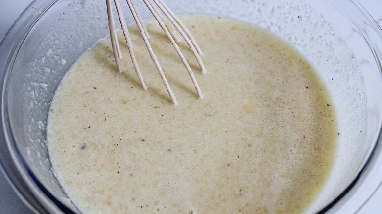 uncooked buttermilk pie filling in bowl