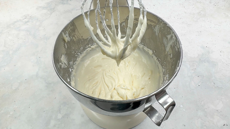 cream cheese frosting in mixing bowl