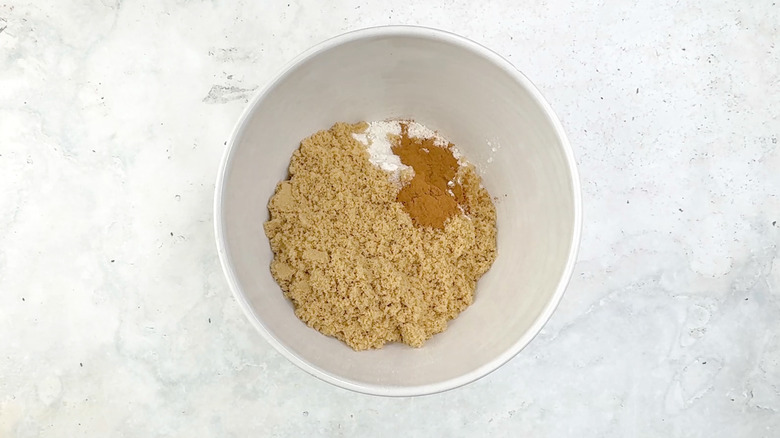 flour, brown sugar, cinnamon, and salt in bowl