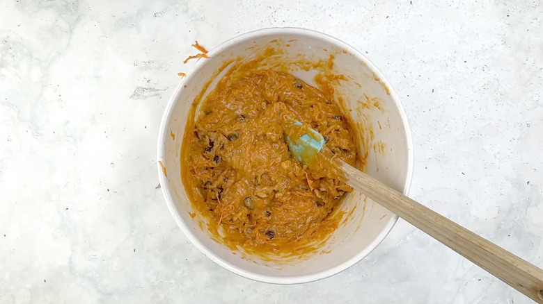 carrot cupcake batter in bowl