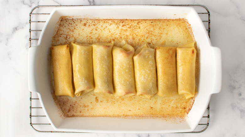 golden blintz in casserole dish