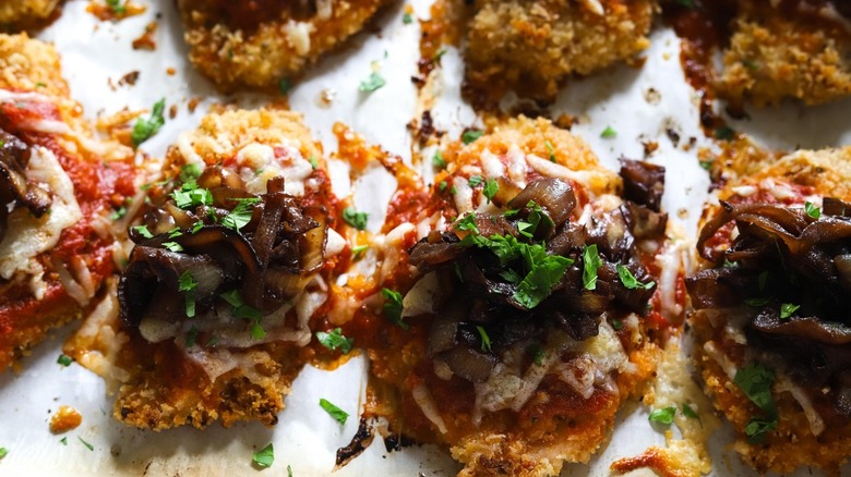 Tray of chicken parmesan pieces