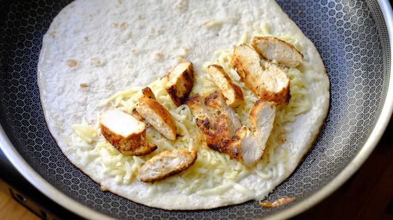 cheese and chicken in tortilla