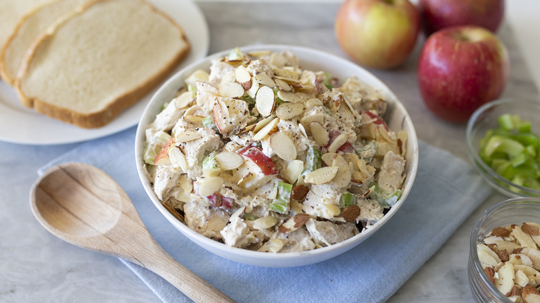 Classic chicken salad recipe with a twist in bowl 