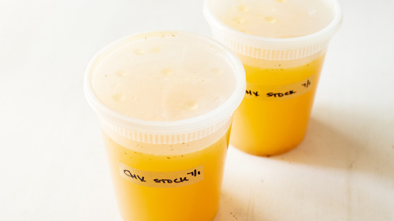 chicken stock in a container