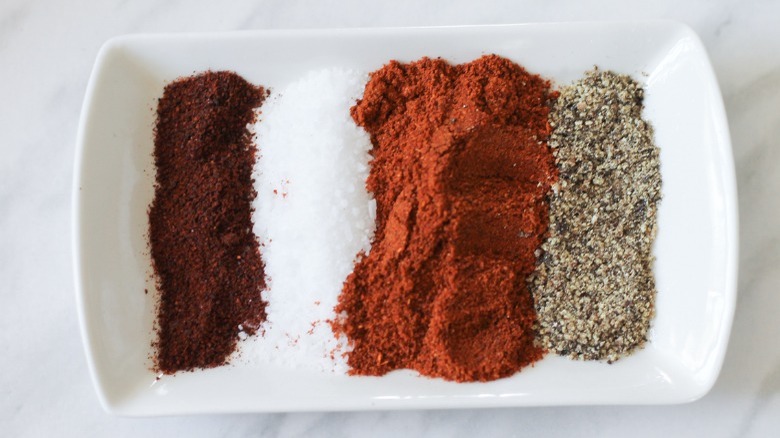 chili powder, salt, chipotle powder, and black pepper