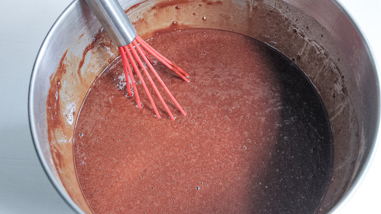 chocolate cake batter in bowl