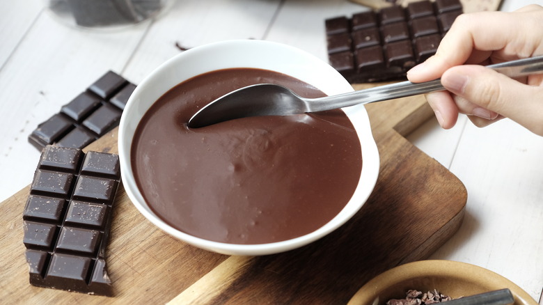 dark chocolate ganache in bowl