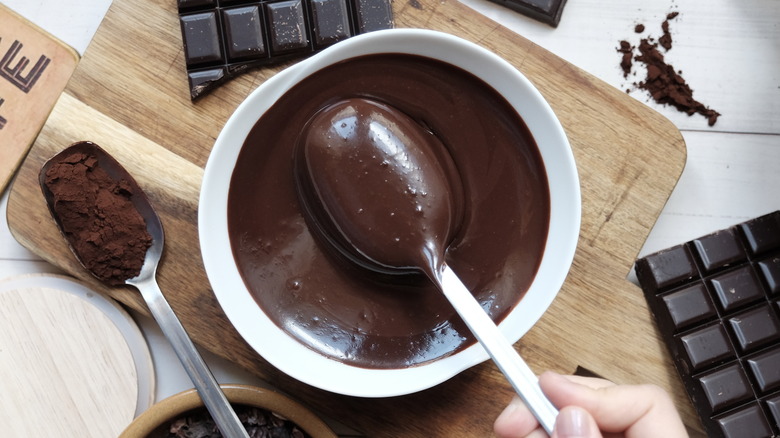 warm chocolate ganache in bowl