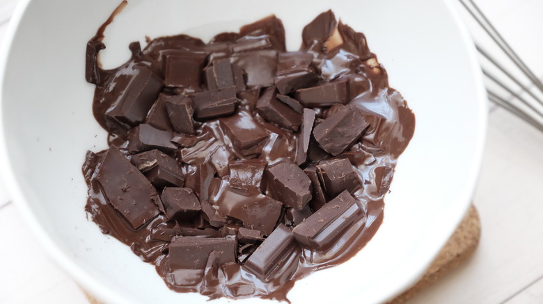 melted chocolate chunks in bowl