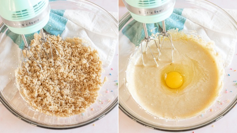 Creaming butter and sugar in bowl