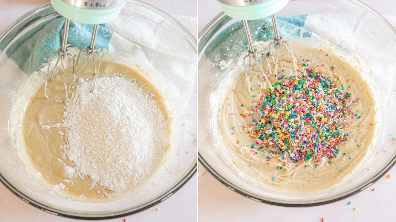 coffee cake batter with sprinkles in bowl