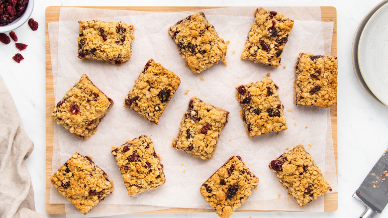 Cranberry oat bars on board