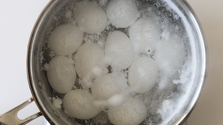 eggs boiling in pot