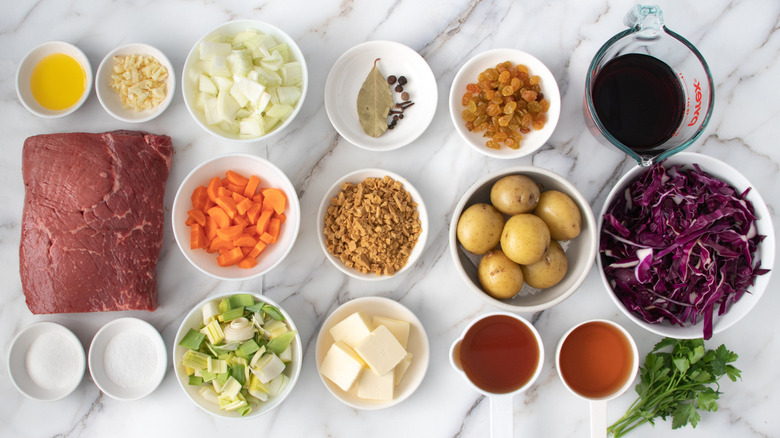 ingredients for sauerbraten with vegetables