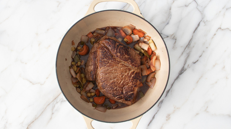 cooked meat in pot