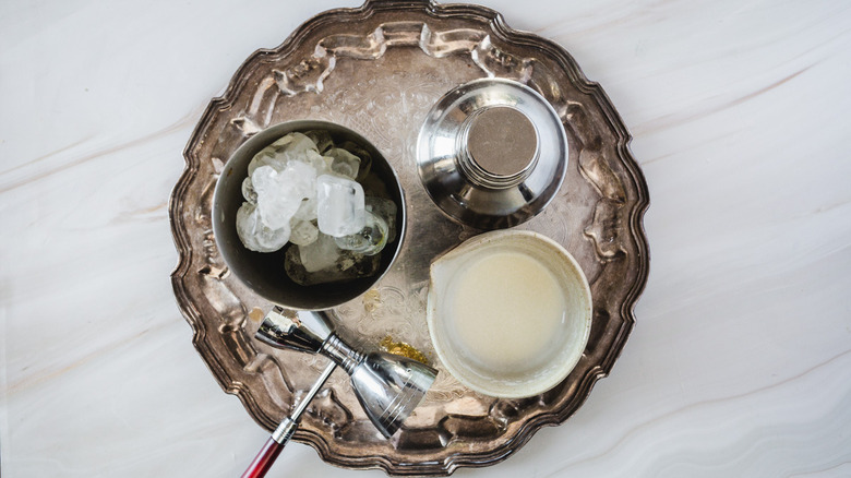 cocktail ingredients on tray